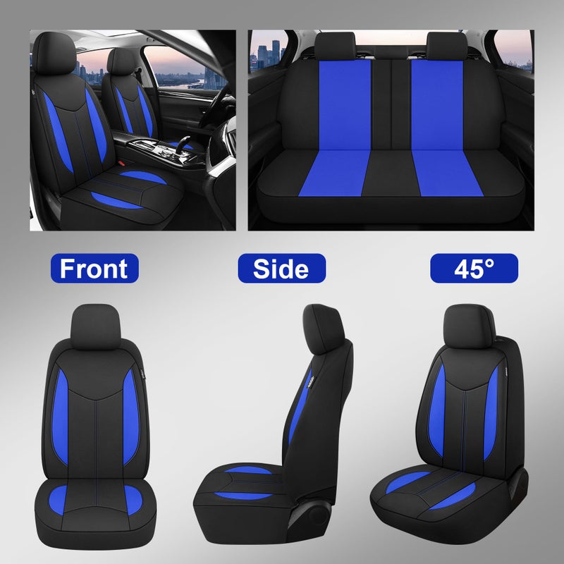 CAROMOP Waterproof Car Seat Cover Full Seats  Neoprene Seat Covers for Cars Split Bench Compatible Car Interior Covers  Universal Fit Most Car Sedan Truck SUV(Black/Blue) - Image 5